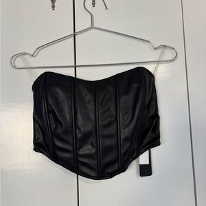 Black Faux Leather Strapless Corset Top